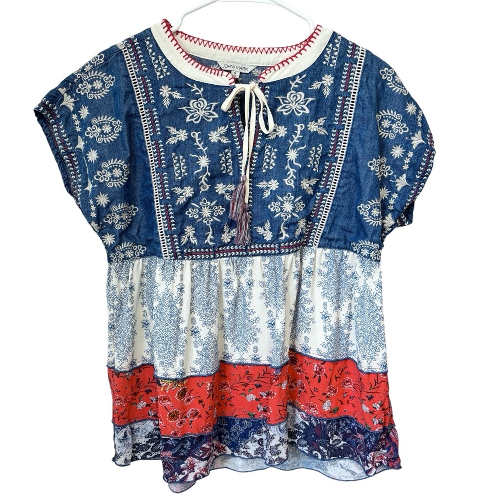 John Mark Ruffle Tiered Floral Top Women’s Size Small